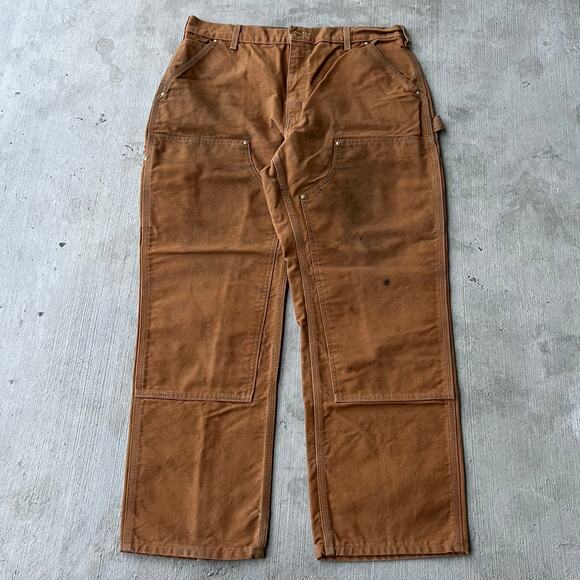 Vintage Y2K Carhartt brown DIRTY double knee work wear carpenter pants - Picture 1 of 12